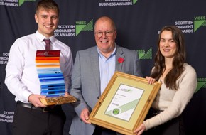 Bruce McLean Optimum Eco Group (centre) with winner of the Circular Scotland Award Brewster Brothers Kirsty Bruce (right)